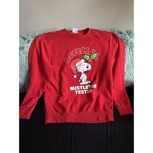 Peanuts Snoopy Christmas Sweatshirt Mistletoe Tester Sz L Unisex Red